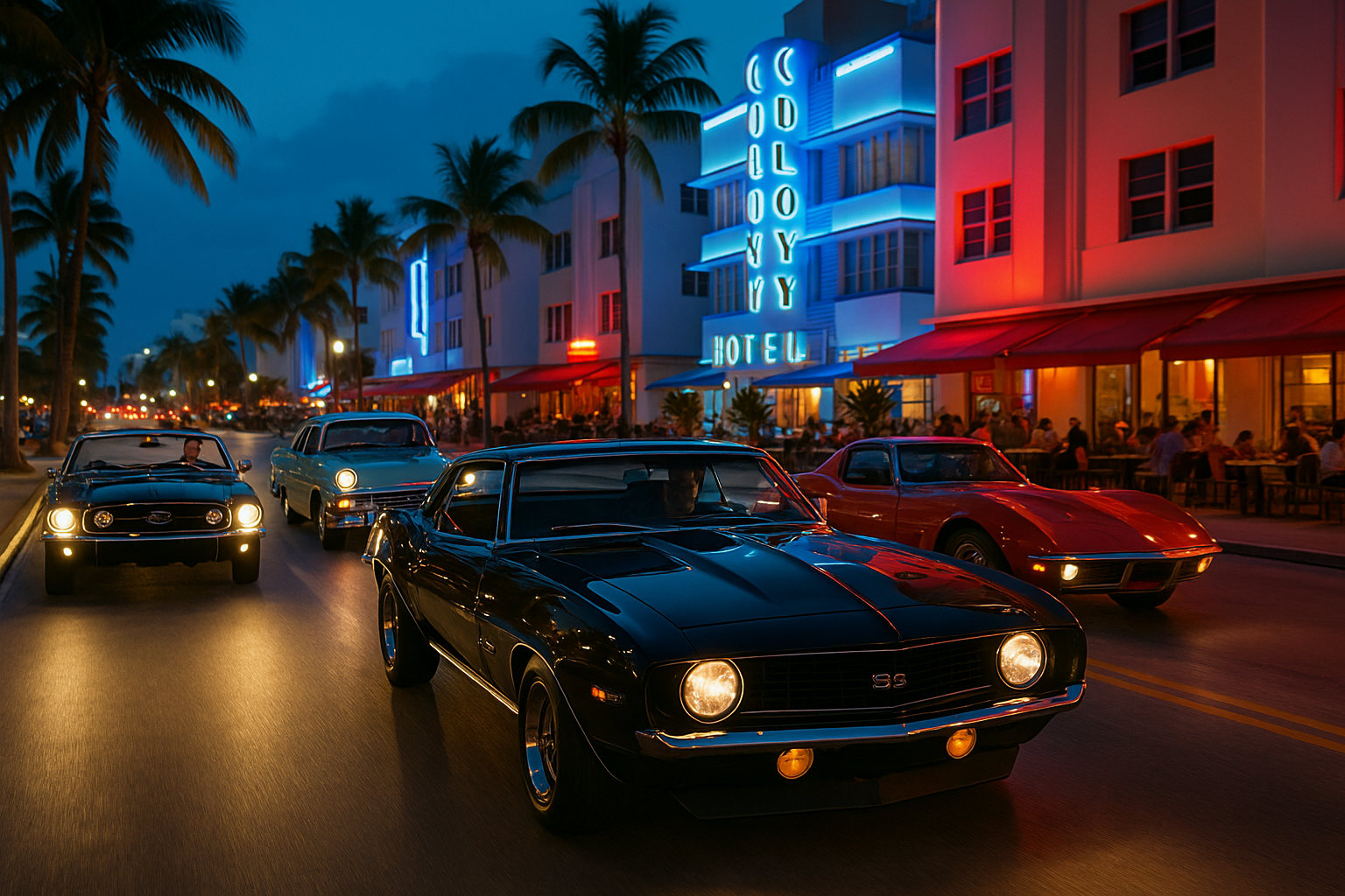 cars crusing on Miami strip
