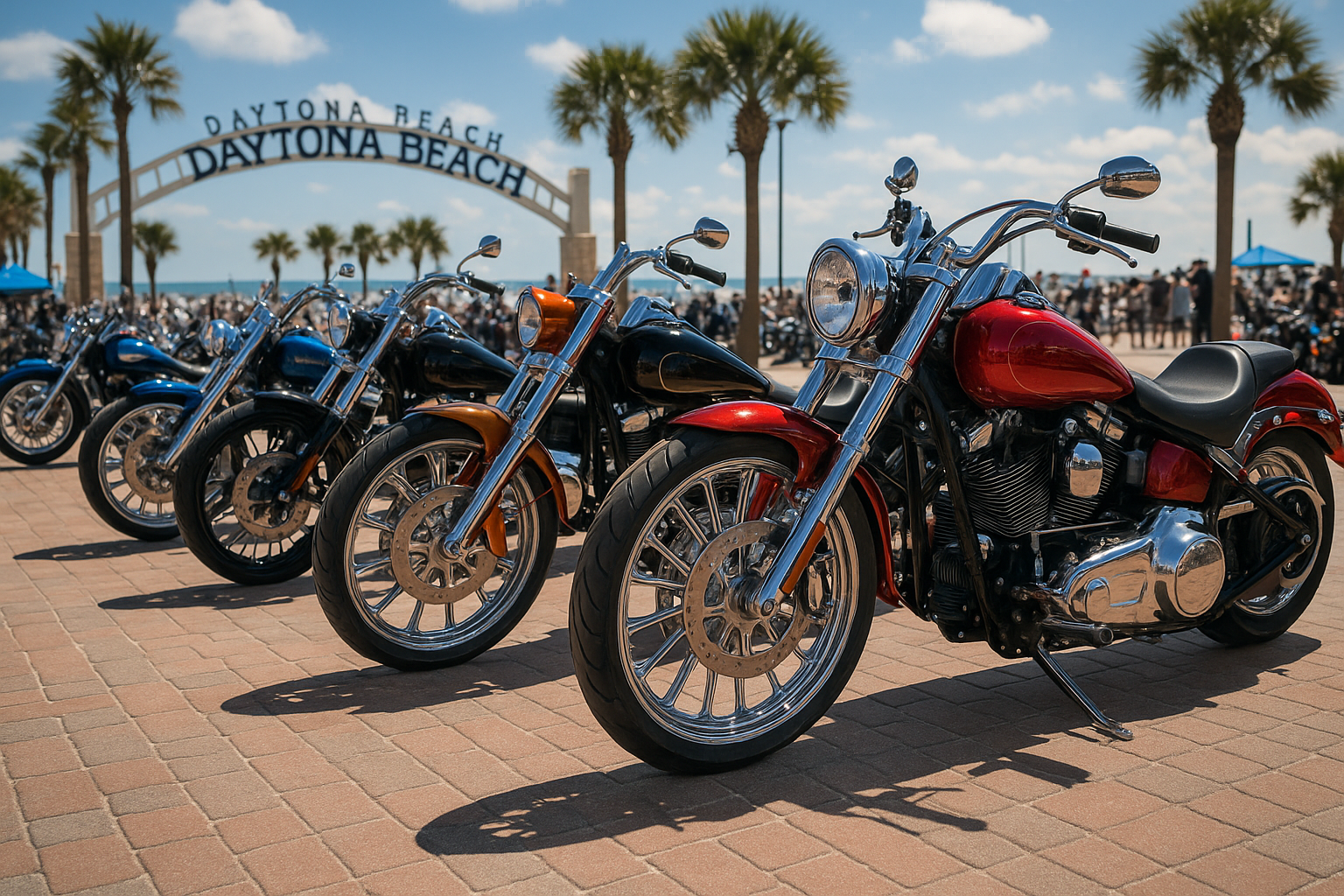 Motorcycles at a show on Daytona beach